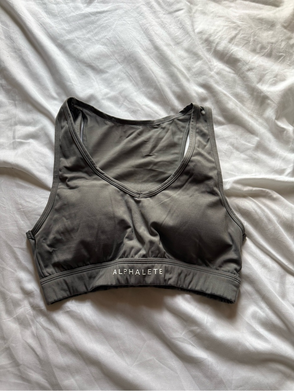 Alphalete Gray V-Neck Medium Support Sports Bra